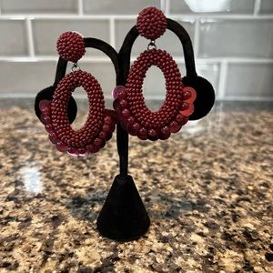 WHBM Burgundy Beaded & Sequence Earrings